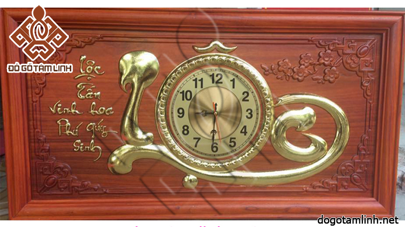 Tranh gỗ đồng hồ chữ Lộc dát vàng