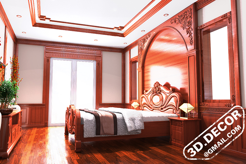 Nội thất phòng ngủ được thiết kế hoàn toàn bằng gỗ tự nhiên
