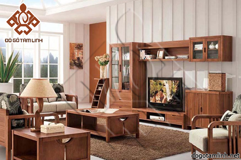 Mẫu không gian phòng khách được làm bằng gỗ tự nhiên