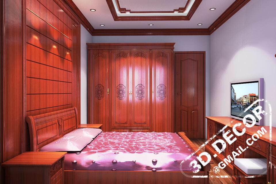 Nội thất không gian phòng ngủ với đồ gỗ tự nhiên