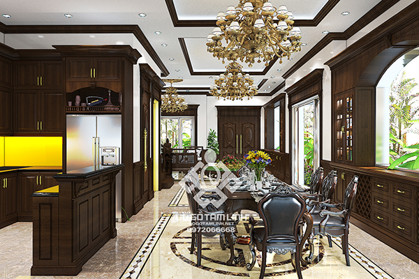 Thiết kế nội thất phòng ăn biệt thự tân cổ điển Wincom Reverside