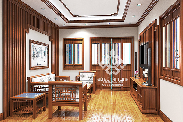 Thiết kế nội thất phòng khách bằng gỗ tự nhiên tại Nam Định