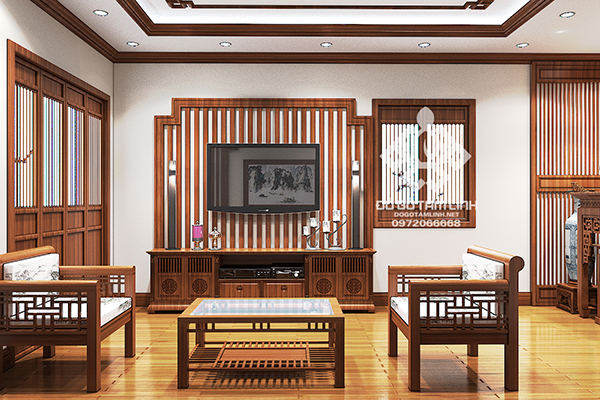 Thiết kế nội thất phòng khách bằng gỗ tự nhiên tại Nam Định