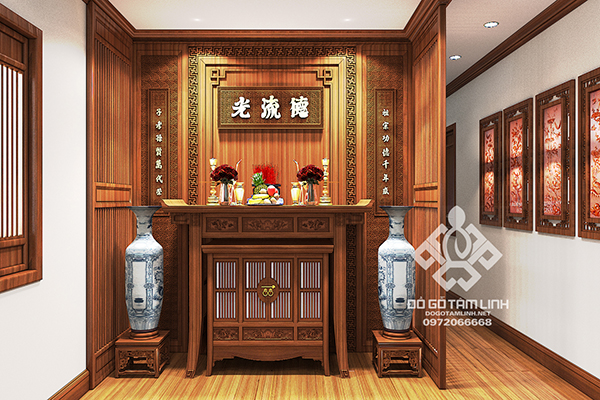 Thiết kế nội thất phòng thờ gia tiên bằng gỗ tự nhiên tại Nam Định