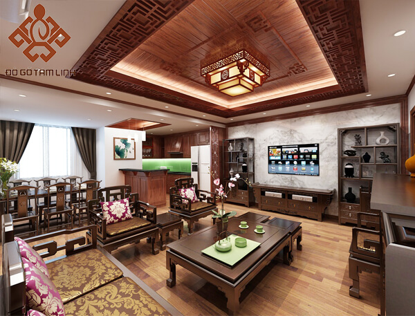 Không gian nội thất phòng khách bằng gỗ tự nhiên cao cấp