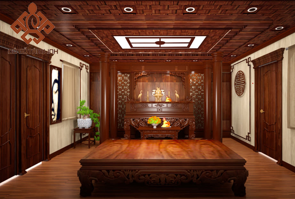Mẫu nội thất phòng thờ bằng gỗ tự nhiên cao cấp