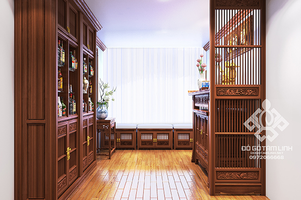 Thiết kế nội thất phòng thờ gỗ tự nhiên nhà anh Quang