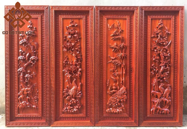 Bộ tranh gỗ tứ quý mộc Tùng - Cúc - Trúc - Mai