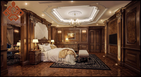 Thiết kế nội thất phòng ngủ cổ điển bằng gỗ tự nhiên