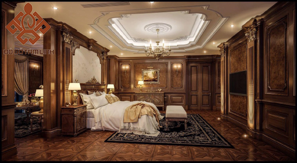 Thiết kế nội thất phòng ngủ cổ điển bằng gỗ tự nhiên