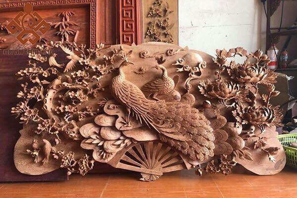Tranh quạt gỗ mộc Phu Thê Viên Mãn