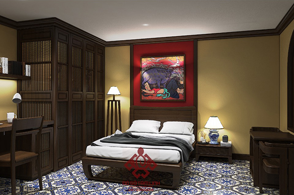 Thiết kế nội thất phòng ngủ bằng gỗ gụ cao cấp