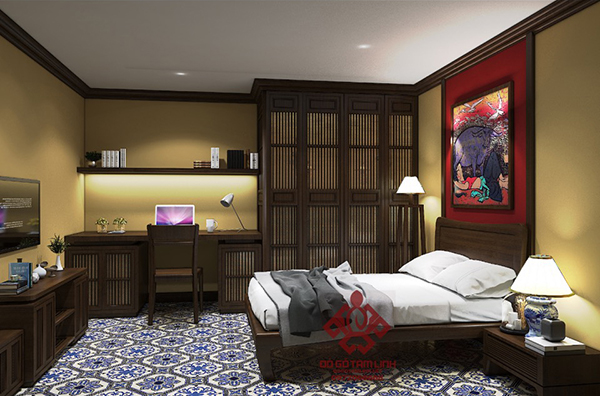 Thiết kế nội thất phòng ngủ bằng gỗ gụ cao cấp