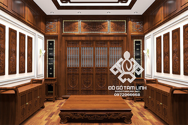 Thiết kế nội thất phòng thờ bằng gỗ tự nhiên