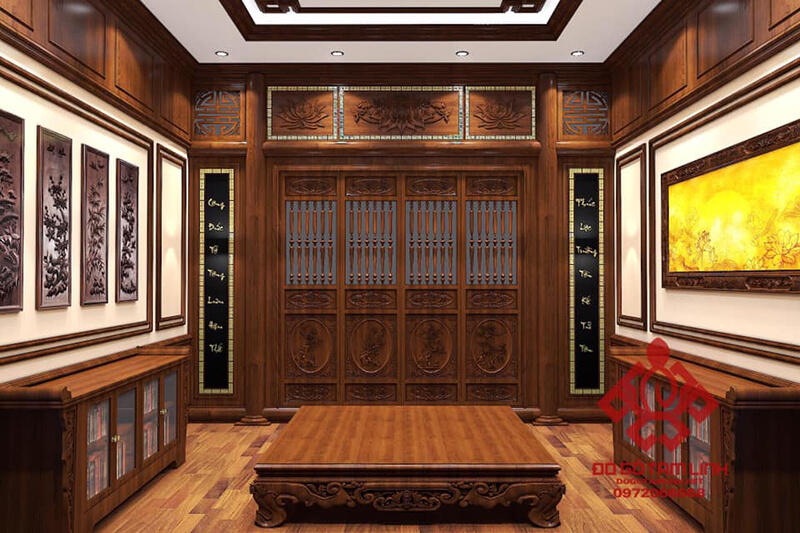 Mẫu nội thất phòng thờ bằng gỗ tự nhiên