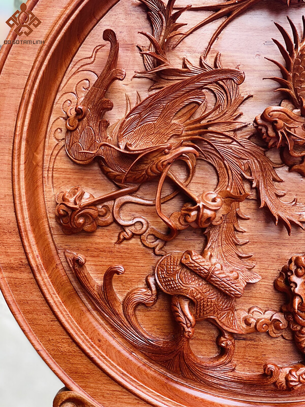 Tranh đĩa gỗ điêu khắc hình rồng phượng